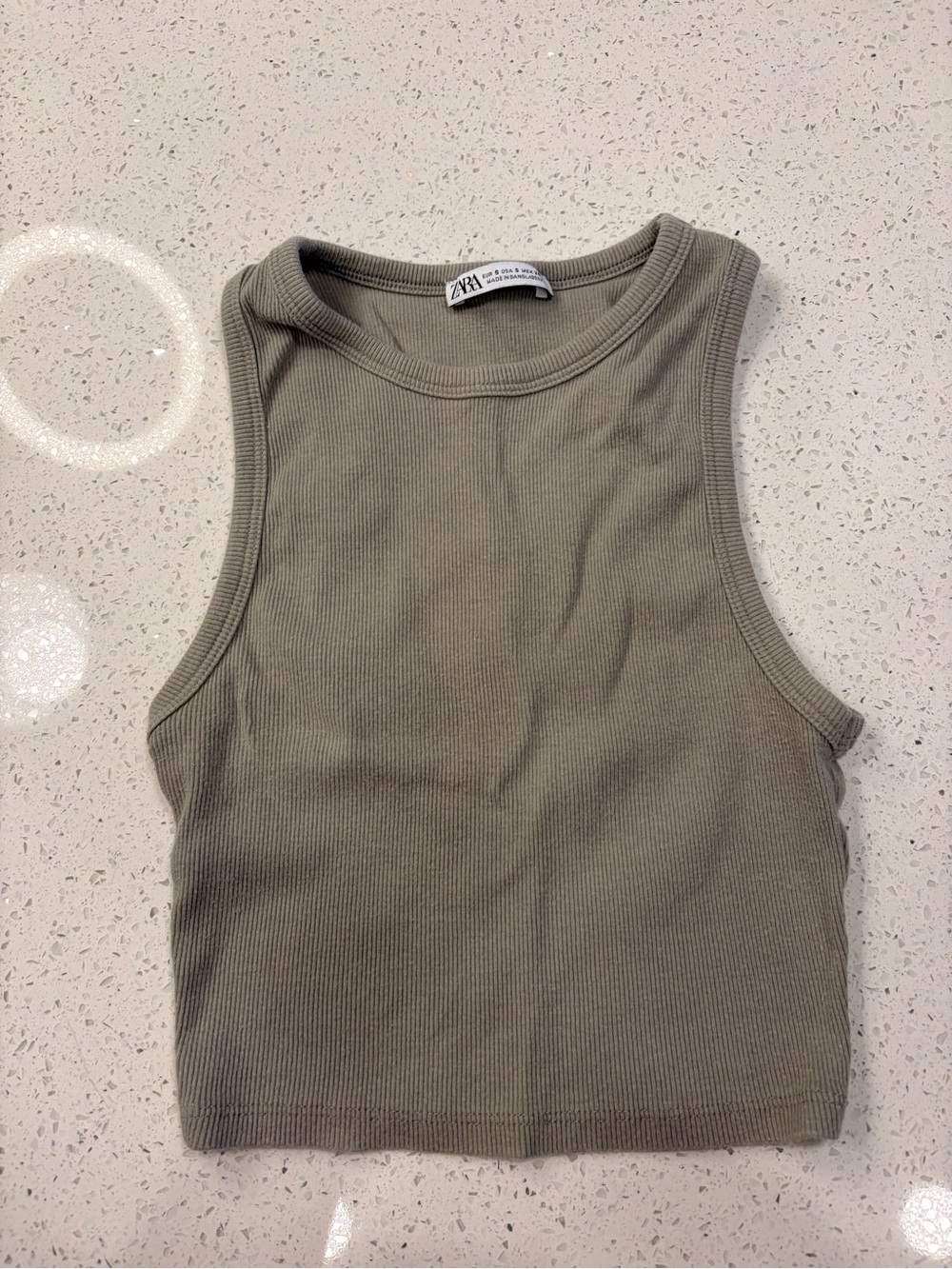 Zara Olive Ribbed High-Neck Crop Tank
